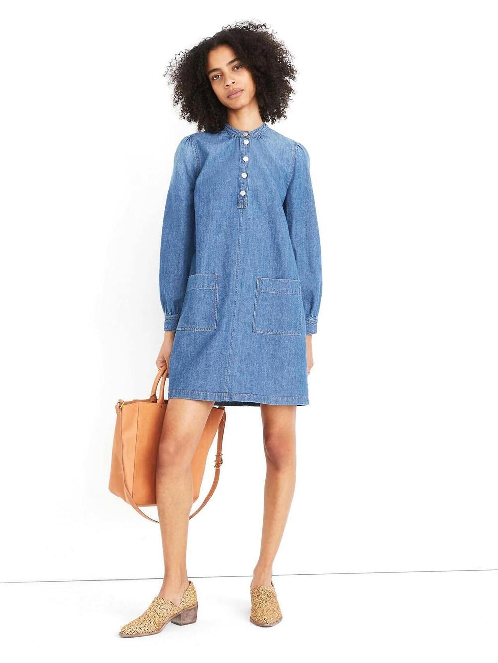 Madewell Linen Blend Denim Patch-Pocket Popover Shirtdress - Medium ($128)